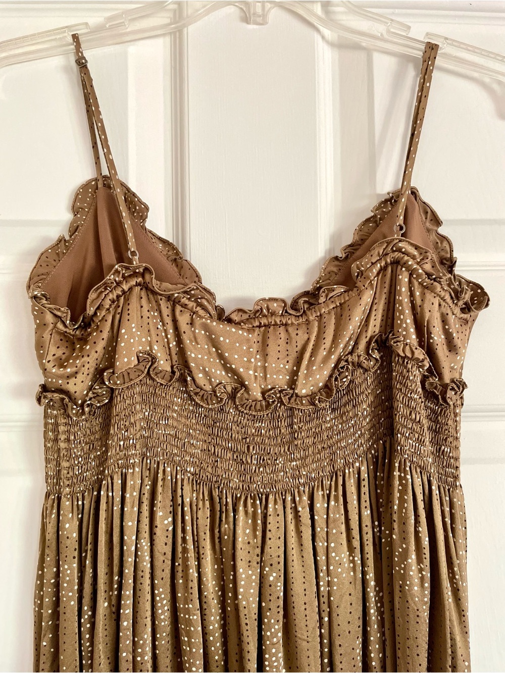 BCBGMaxAzria Dot Print Smocked Midi Dress - Picture 5 of 7
